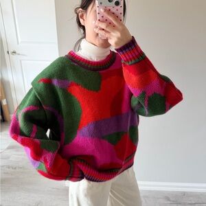 FARM Rio Vibrant Red and Green Sweater